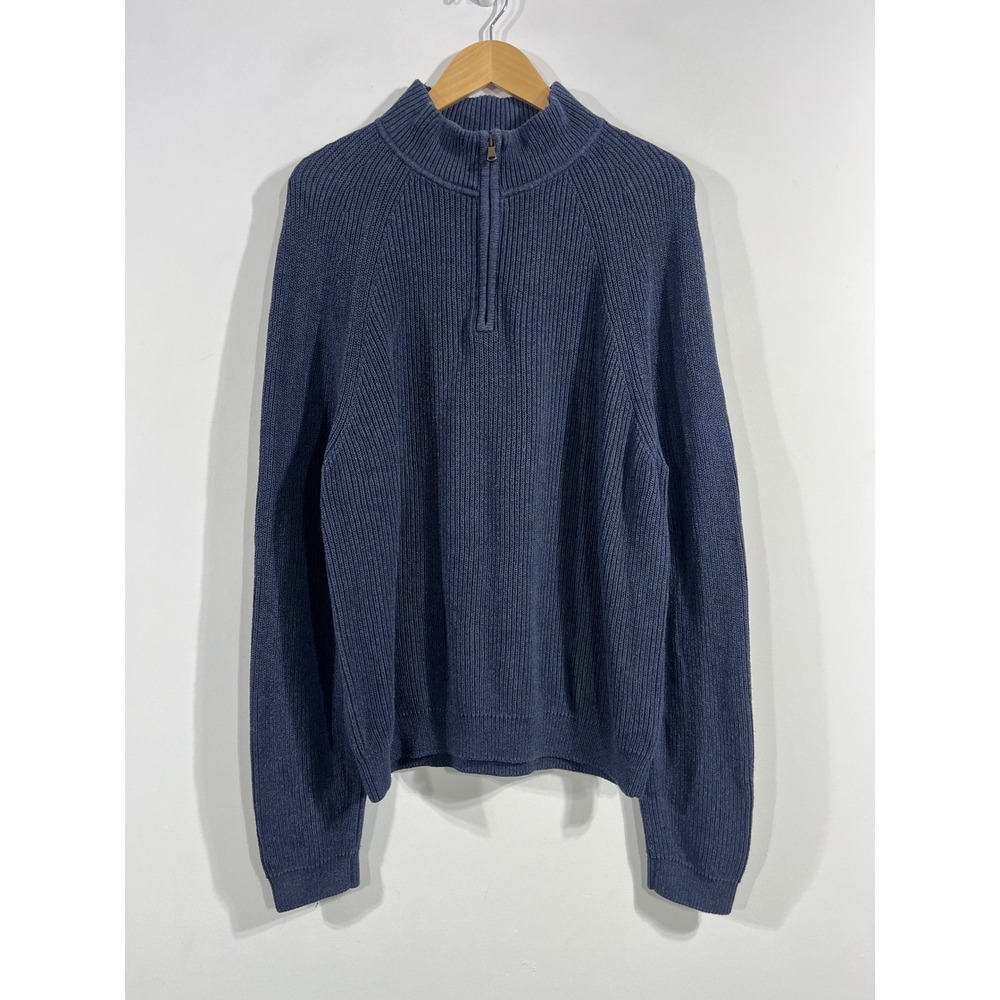 Express Heritage Preppy Old Money 1/4 Zip Mens XL Blue Ribbed Pullover Sweater